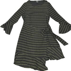 Beige by eci wrap dress, black with gold glitter stripes. Long sleeves size XL